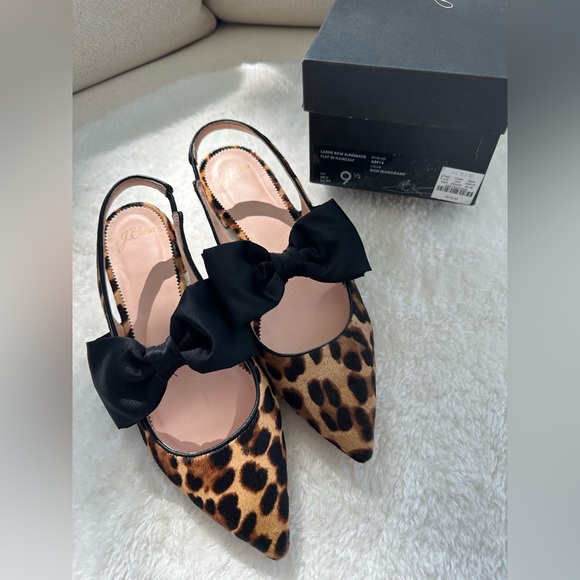 J. Crew Animal Print Slingback Flats with Large Black Bows, New, never worn! - Picture 11 of 13